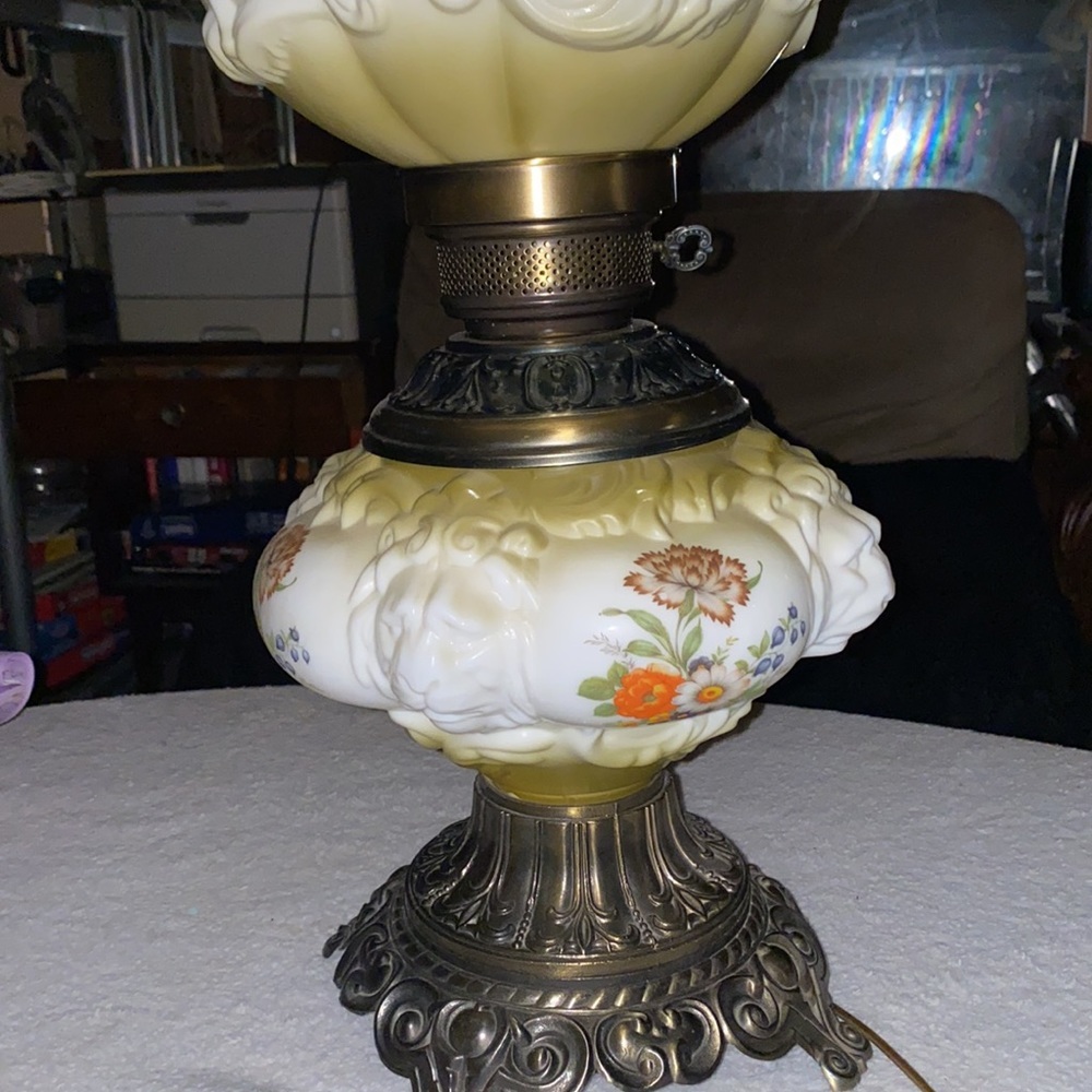 Antique~GONE WITH THE WIND PARLOR BANQUET PUFFY LION HEADS 3D LAMP - Picture 4 of 7
